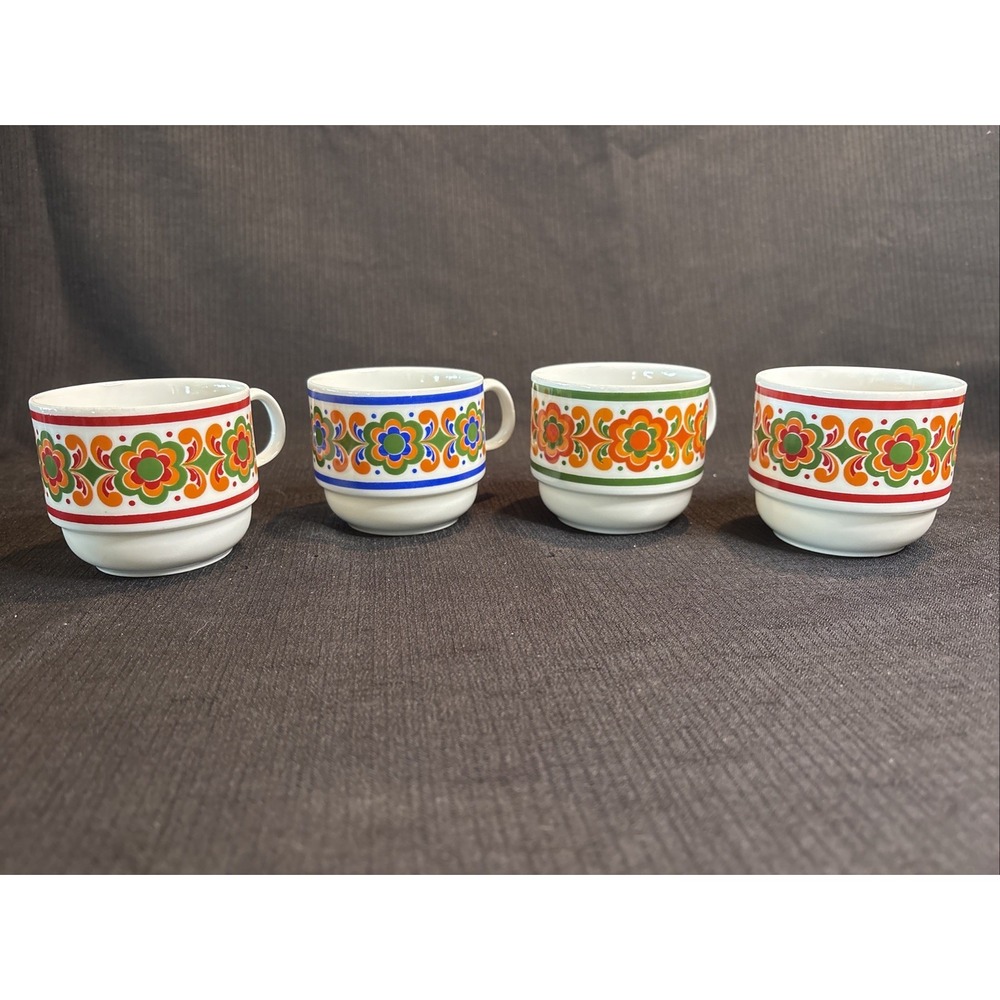 4 Vintage Bareuther Waldsassen Bavaria Germany Flower Cups Multi Colored 282